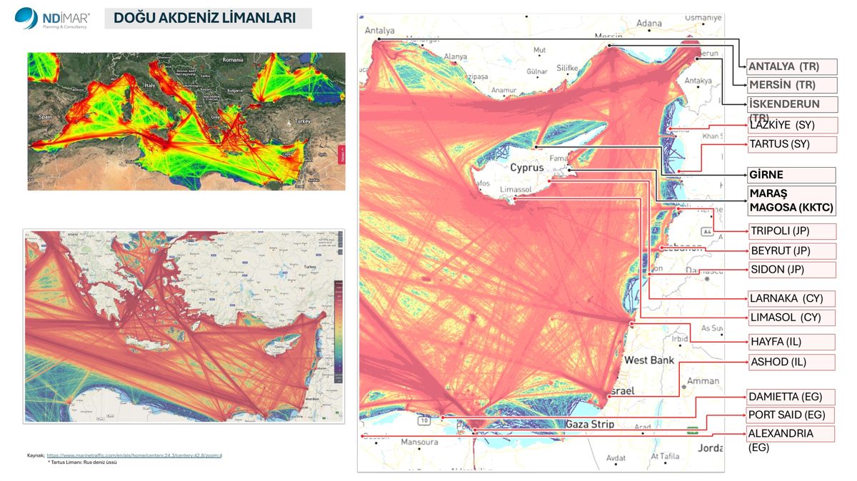 Doğu Akdeniz limanları ve deniz trafiği paftası